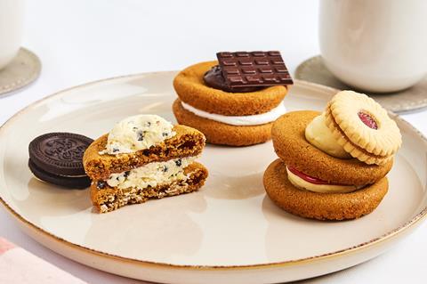 Cookie Cakes sandwiched with buttercream and biscuits on top