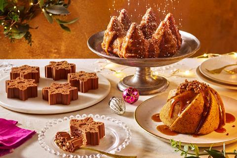 A selection of sticky toffee and caramel desserts on a Christmas table
