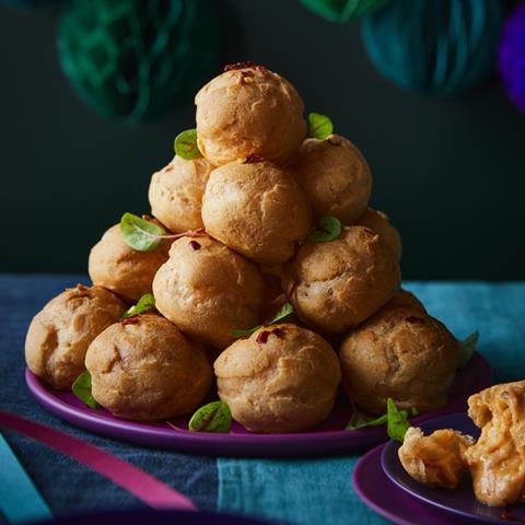 Profiteroles on a blue background