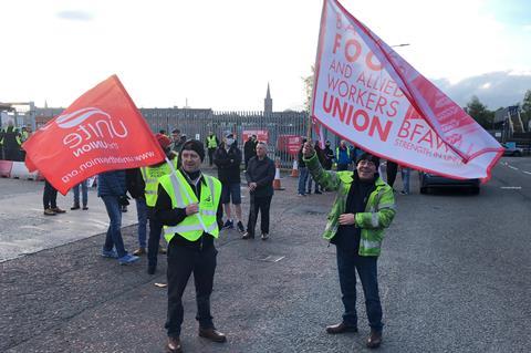 Workers on strike at the Hovis site in Belfast
