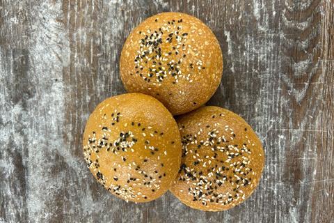 Vegan Sweet Potato Brioche Burger Buns topped with sesame seeds