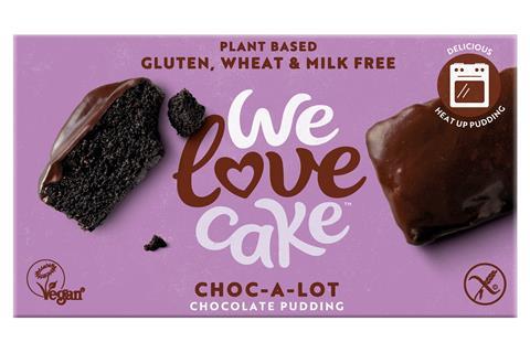 We Love Cake chocolate pudding in purple packaging