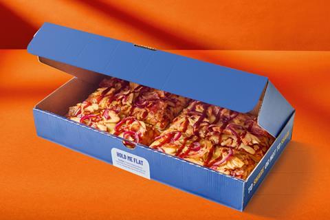 Greggs BBQ Chicken Pizza four-slice box  2100x1400