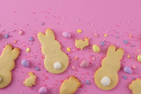 Easter shortbread biscuits on a pink background