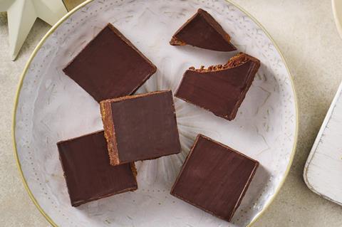 Slabs of Ginger & Chocolate Tiffin on a white plate