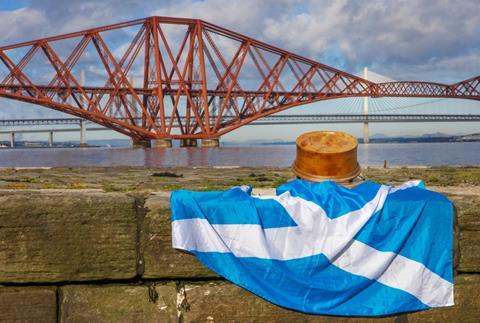 Scotch pie trophy by Forth bridge