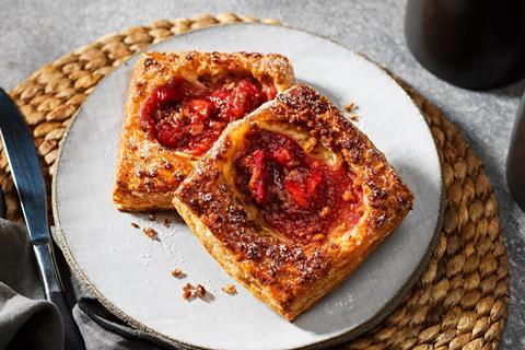 A Rhubarb And Ginger Danish on a white plate