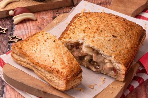 The Bako Select festive pastry slice with brie, chicken, and cranberry inside