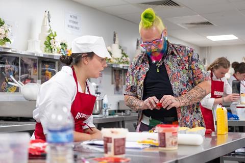 British Bakels - Andrew Fuller mentors a student during practical work as part of the Renshaw Cup 2026 - 2100x1400