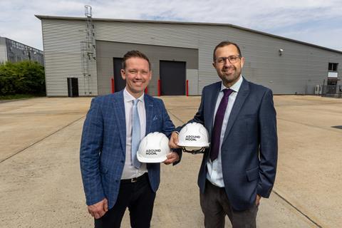 Around Noon CEO Gareth Chambers (left) and operations director Wesley Jenkins stand in front of the company's new manufacturing site at Slough Trading Estate.