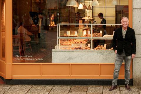 Cornish Bakery - Founder and CEO Steve Grocutt outside the Truro shop - 2100x1400