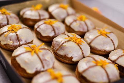 Doughnuts with spiced glaze and orange peel on top