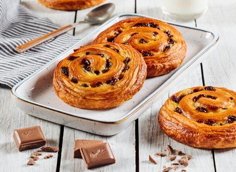 Pastry swirls dotted with chocolate chips
