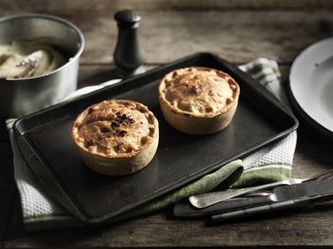 Pieminister pies on a baking tray