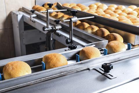 Bread rolls on manufacturing line